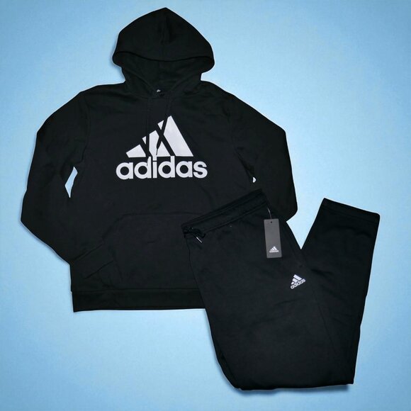 Adidas Men's Fleece Sweatsuit Size XL Black/White Big Logo Matching Outfit NWT - Picture 1 of 11